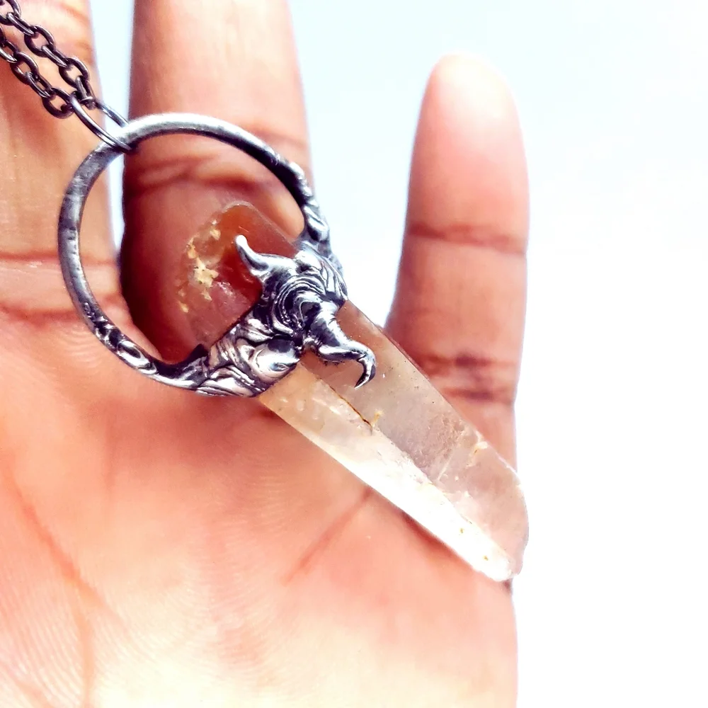 Red ghost quartz crystal necklace